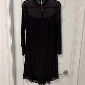 MARINA Elegant Black Long Sleeve Dress w/Sheer Overlay - size 10